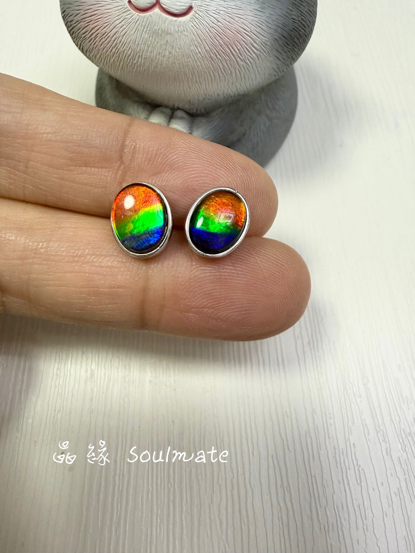 斑彩石耳環 8x10mm (石7x9mm)