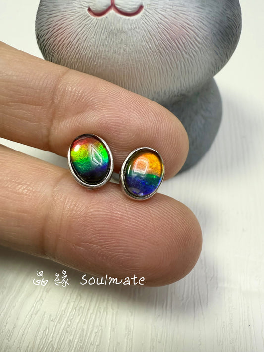 斑彩石耳環 7x9mm (石6x8mm)