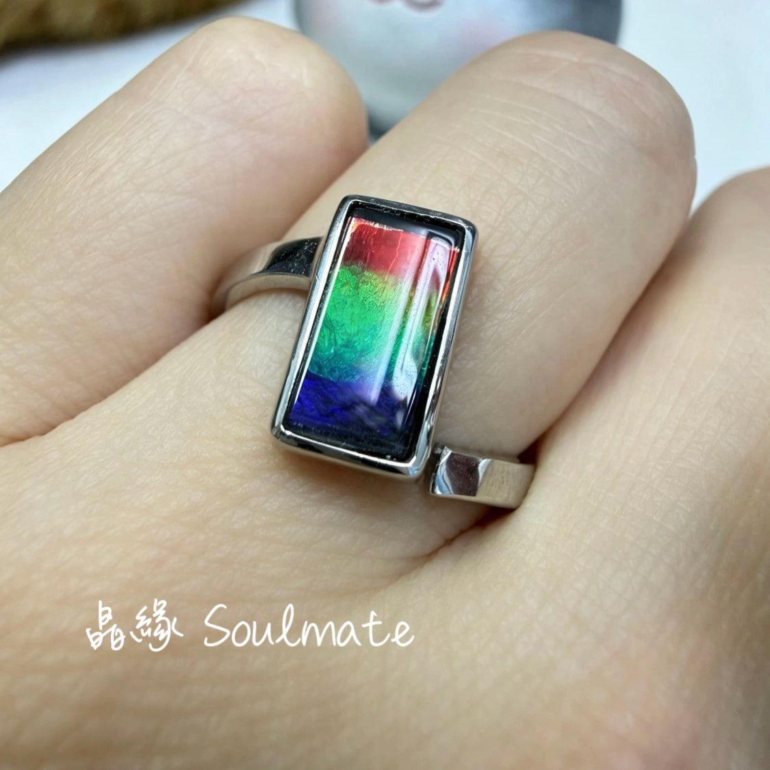 斑彩石戒指 5x10mm