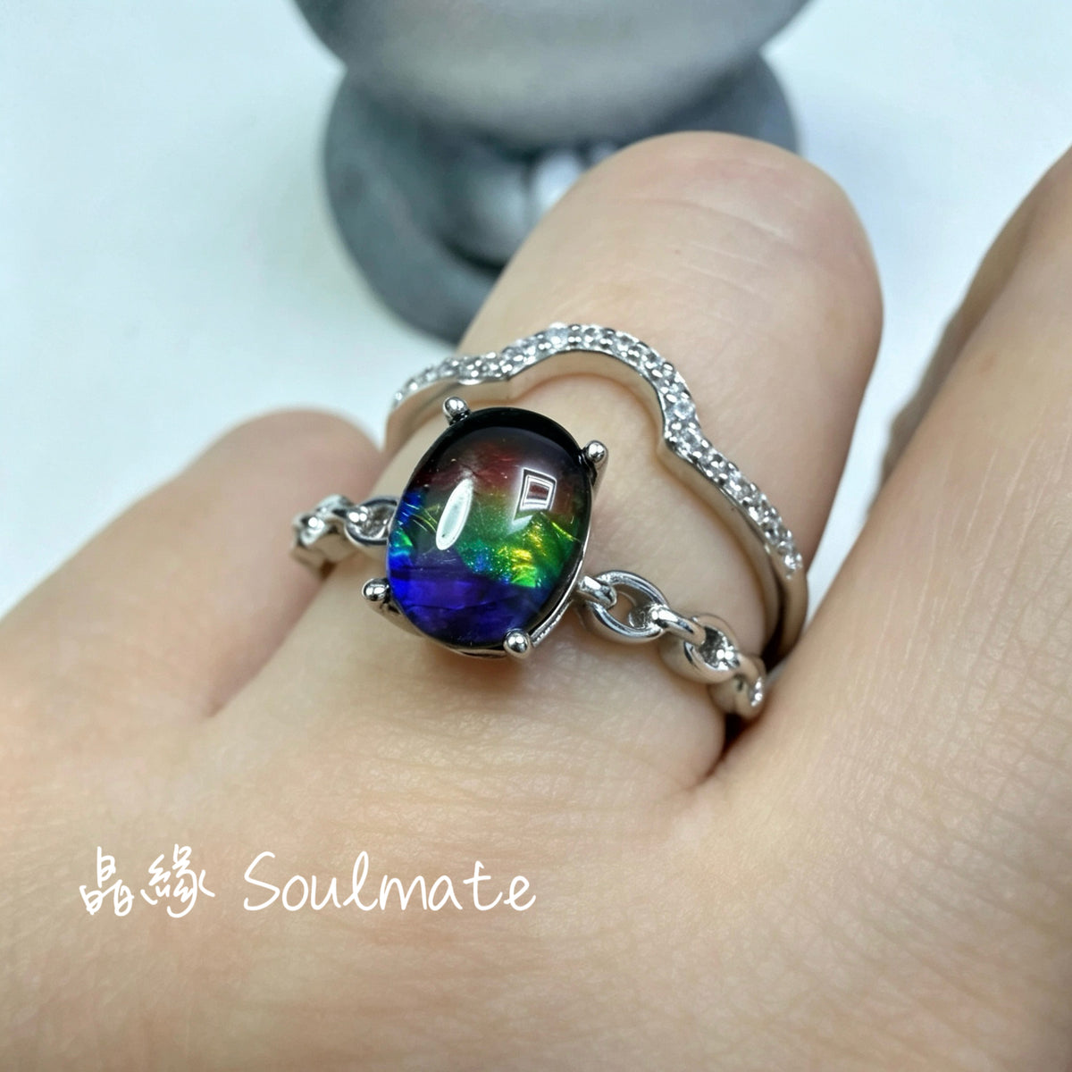 斑彩石戒指 6x8mm