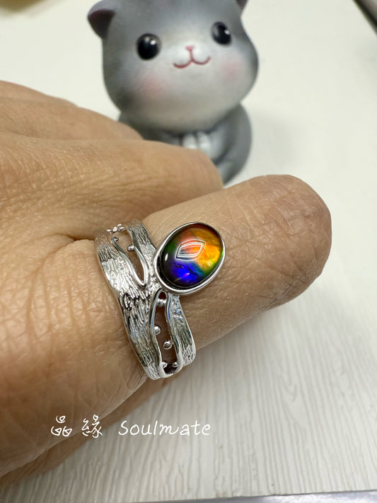 斑彩石戒指 7x9mm