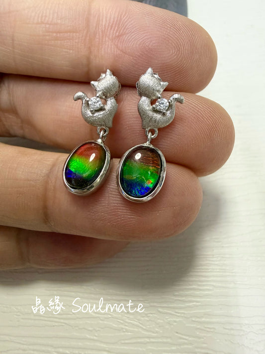 斑彩石耳環（石6x8mm)