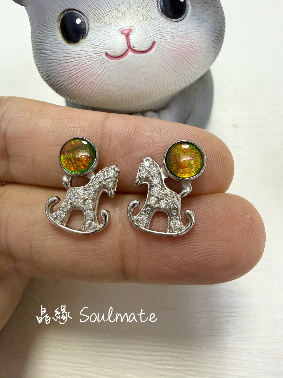 斑彩石耳環 （石6mm)