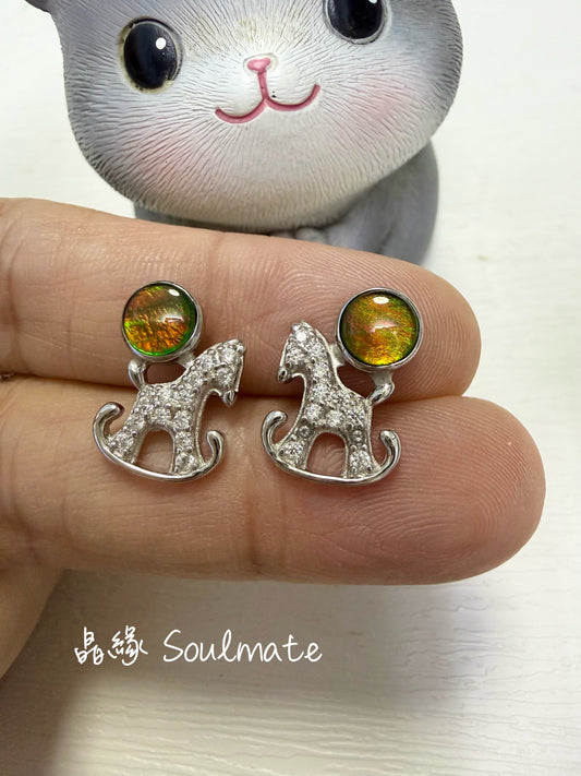 斑彩石耳環 （石6mm)