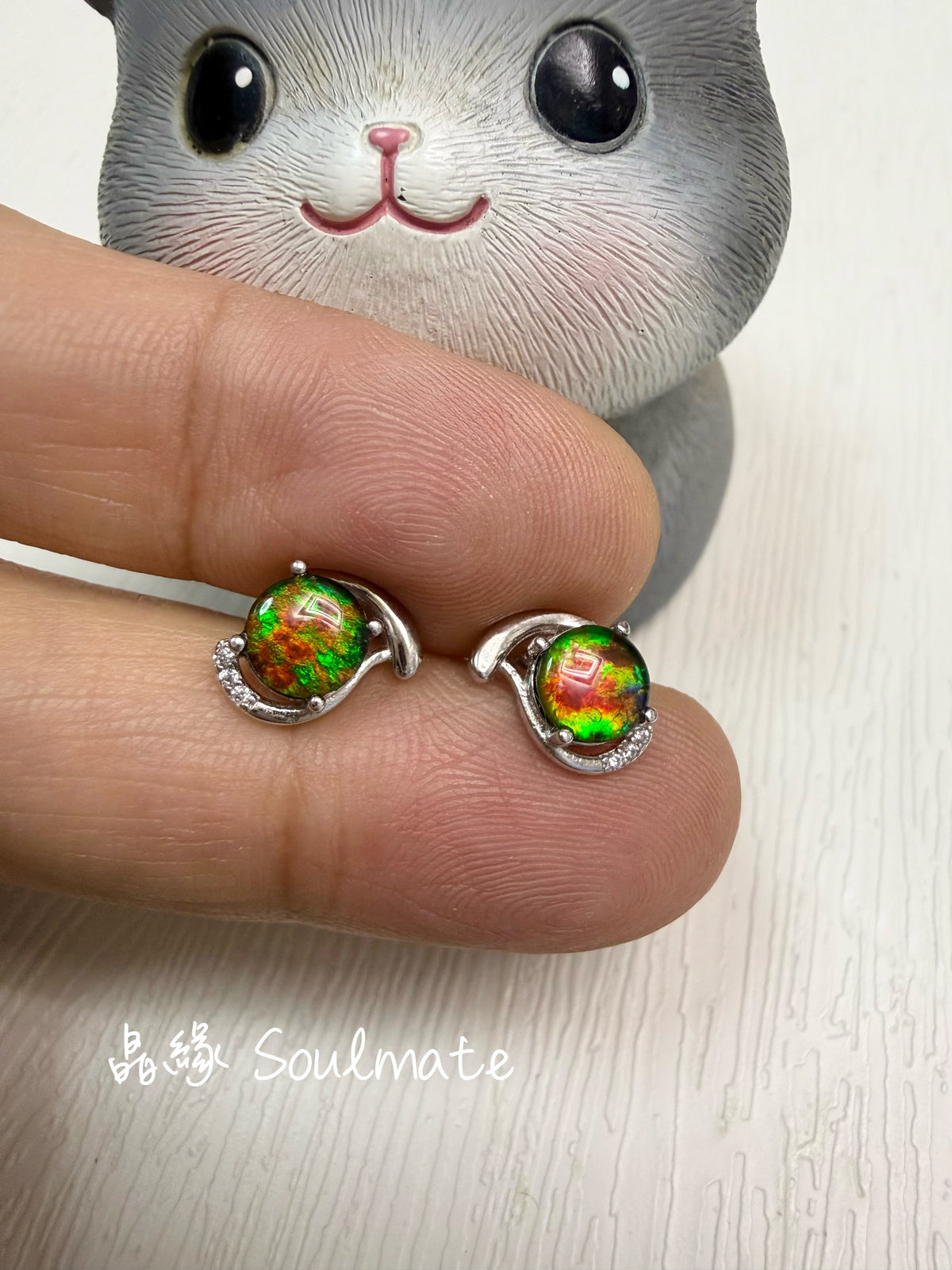 斑彩石耳環 （石6mm)