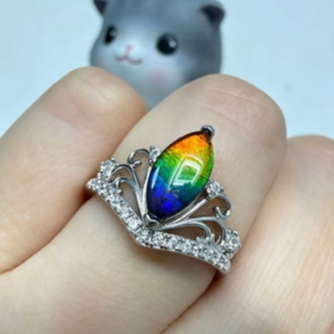 斑彩石戒指 （石5x10mm)