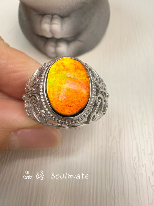 斑彩石戒指 10x14mm