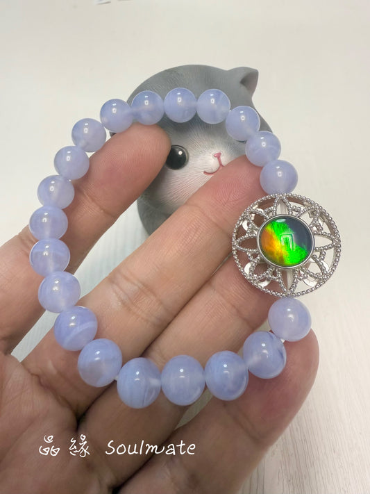 紫瑪瑙8mm + 斑彩石22mm(石10mm)