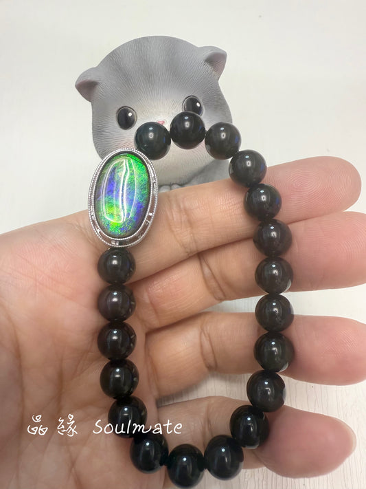 黑耀石8mm+斑彩石（石11x18mm)