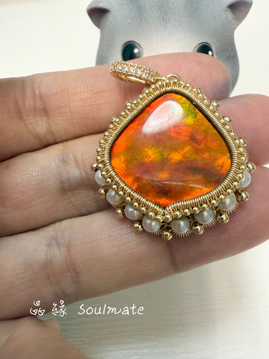 斑彩石吊墜 29x30mm (石21x23mm)